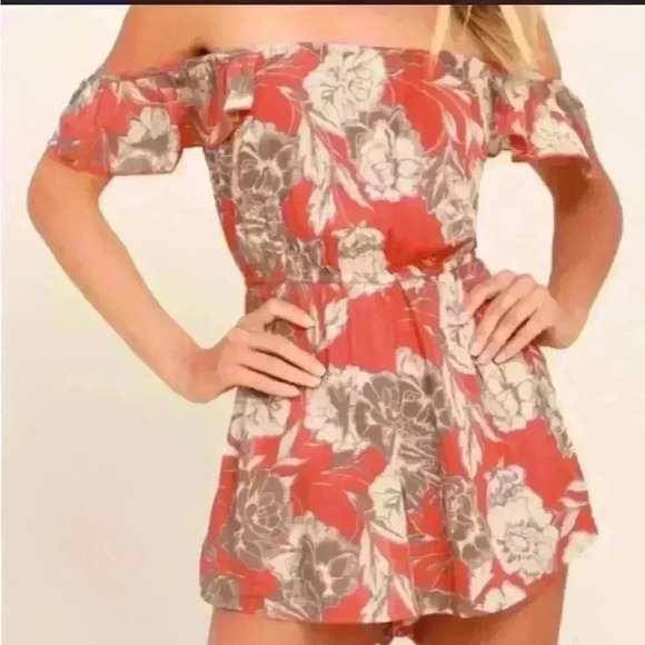 Amuse Society Orange Floral Romper Off Shoulder - Picture 1 of 4